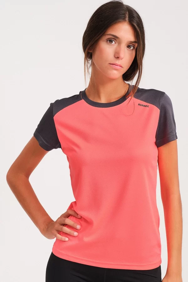 Camiseta Running Manga Corta Mujer Limit Coral Fl Or Gris