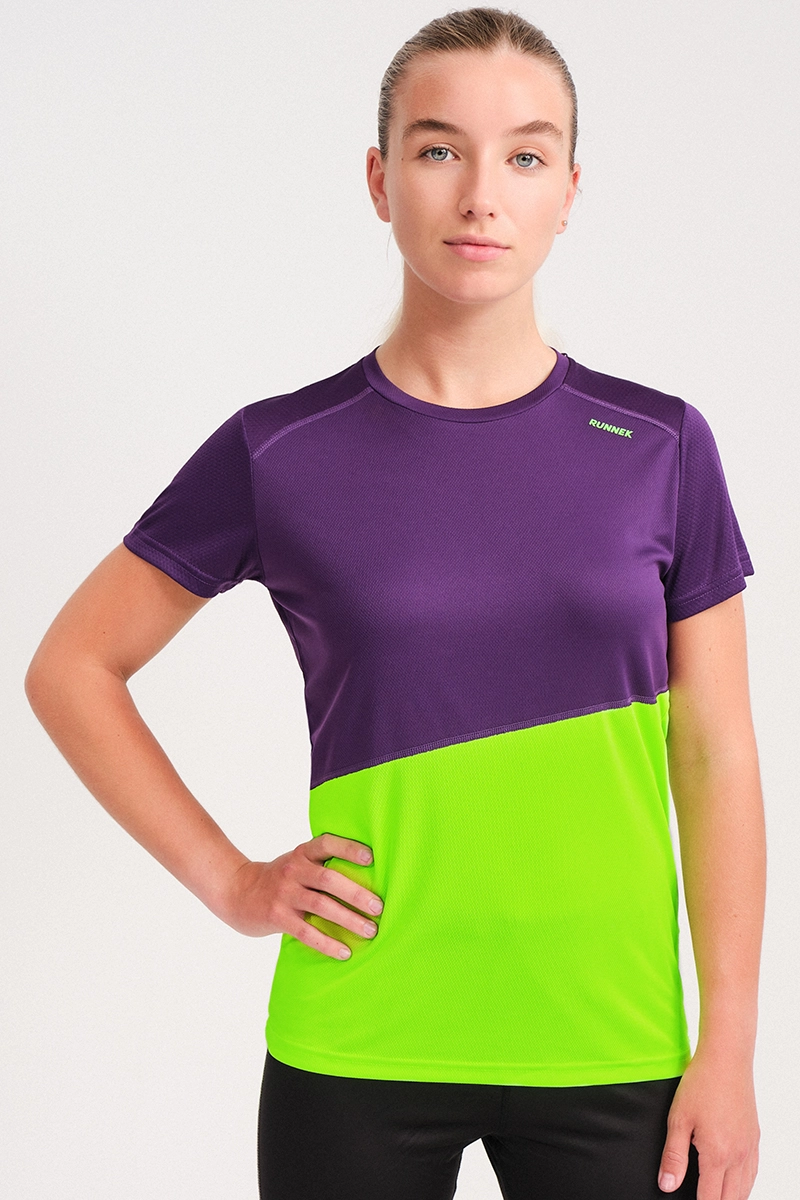 Camiseta Manga Corta Ikon Mujer Violeta Indigo Con Verde Ne N